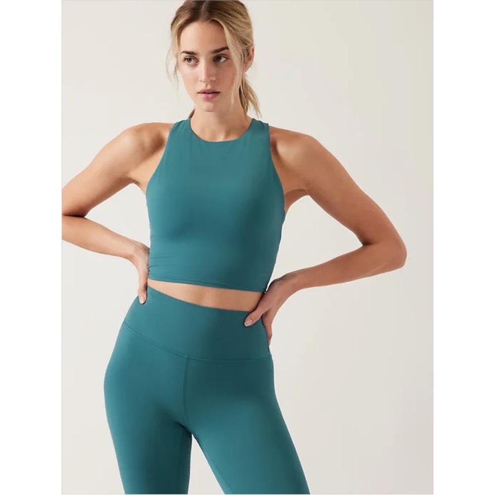Athleta Teal High-Neck Cropped Tank Top